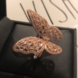 Sterling silver / crystals butterfly ring 8 new